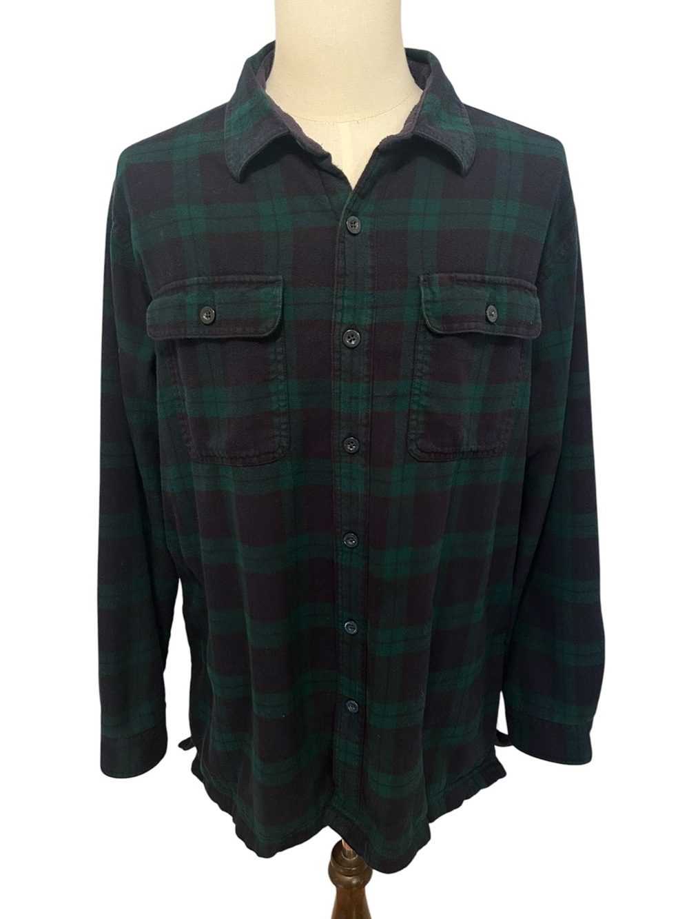 L.L.BEAN VTG 90s Black Watch Plaid Fleece Lined Flannel Shirt Men’s XL - Picture 2 of 11